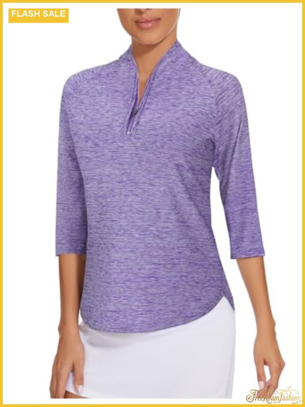 Womens Golf Shirt Quick Dry 3/4 Sleeve Quarter Zip Polo Workout Tennis Top